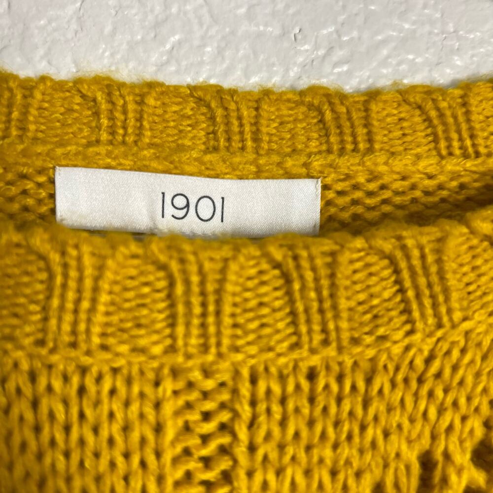 1901 Mustard Yellow Chunky Piontelle Knit Crewneck Pullover Sweater Size L - Picture 9 of 9